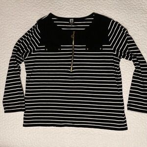 Anne Klein Sport Black and White Striped Blouse